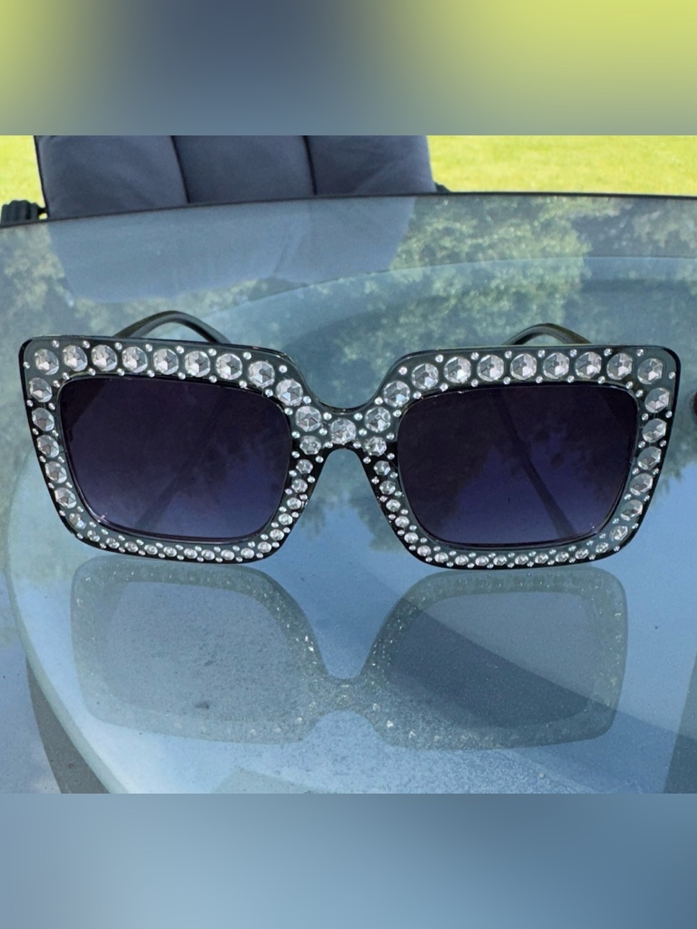 Sparkling Black Square Sunglasses with Crystal Accents